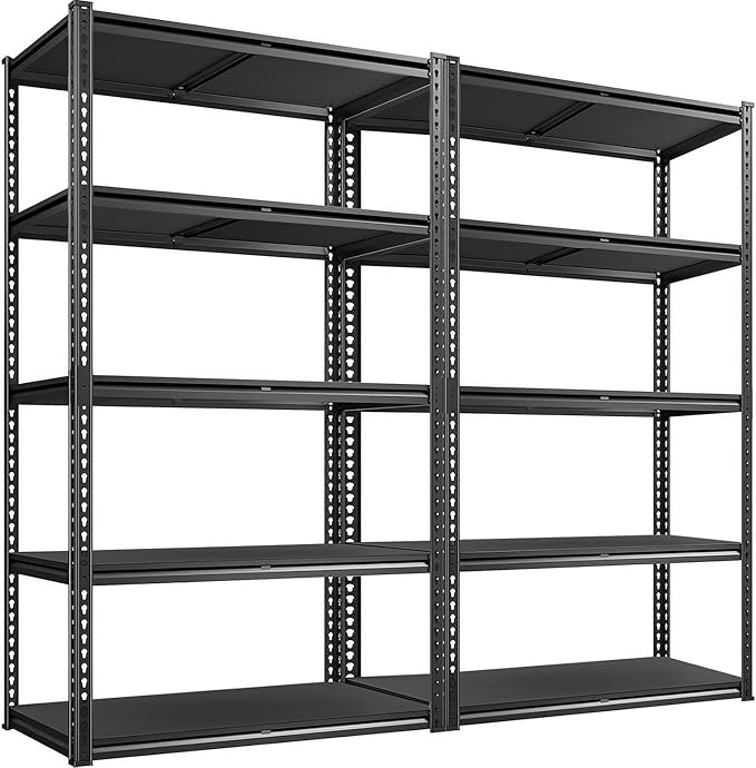 Upgraded 2020LBS Garage Shelving Units, 72" H Double Veneer Shelf Board for Waterproof and Anti-scratch, 5-Tier Storage Shelves Heavy Duty, Adjustable Metal Rack for Kitchen, Basement, Warehouse, 2PCS