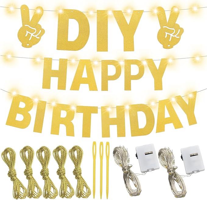 167Pcs DIY Glitter Customizable Banner Kit Custom Banner Happy Birthday Personalized Letter Banners Decor for Christmas Baby Shower Birthday Party Decorations Supplies(Glitter Gold）