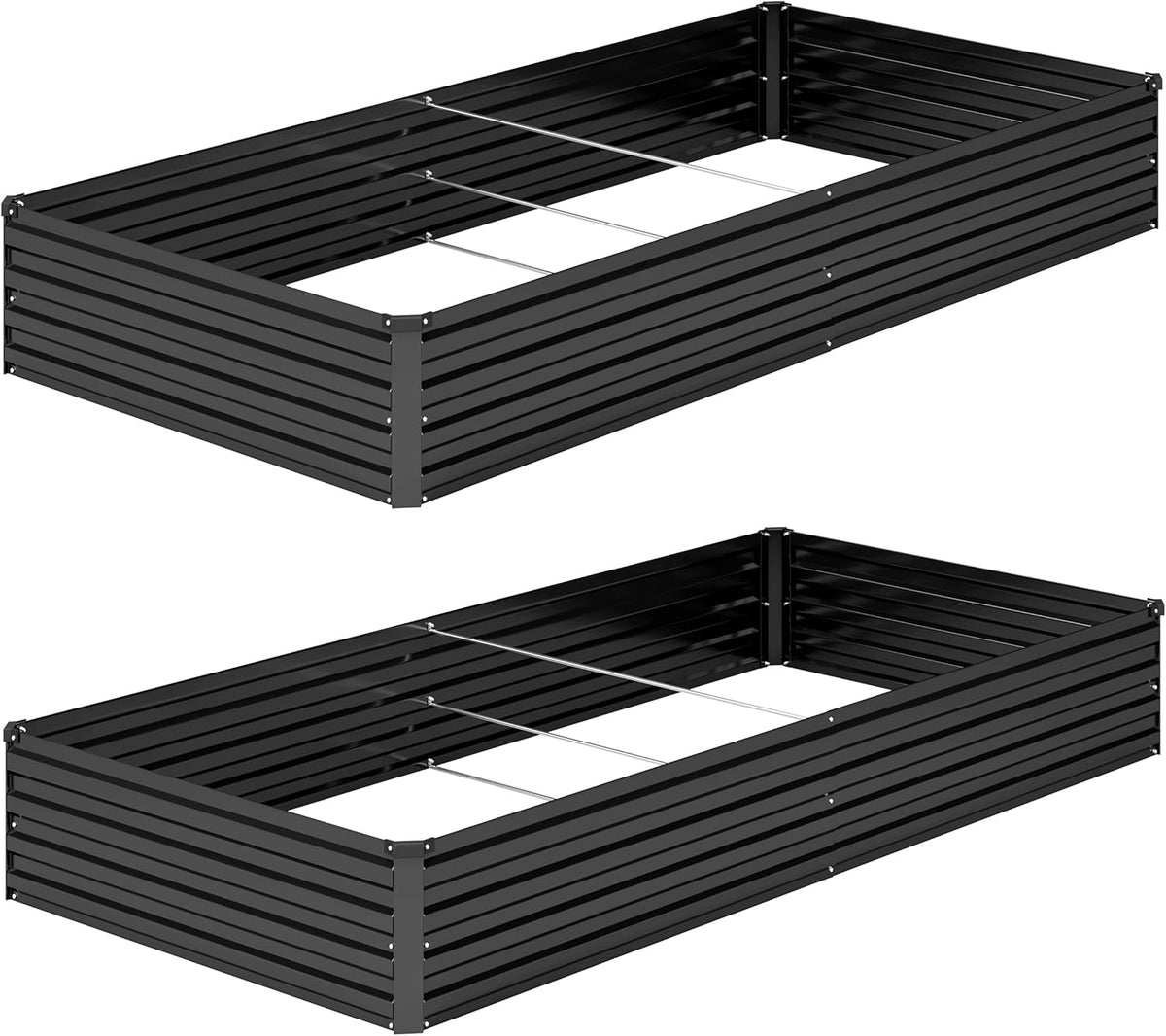 2PCS 8x4x1FT Galvanized Raised Garden Bed Kit,Vegetable Boxes-Rectangle Metal Flower Box,Large Planter Raised Beds Outdoor Garden for Planting,Fruit,Herb-Black