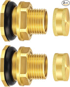 Wantmatch 2 Pack Brass Bulkhead Fitting with Plug Double-Threaded 1/2 NPT to 3/4 GHT Tank Adapter for Water Tanks, Rain Barrels, Garden Hoses Corrosion Resistant, Easy to Install