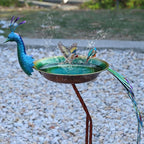 36" H Peacock Bird Baths for Outdoor, Metal Bird Feeder Seed Trayr,Outdoor Bird Bath,Garden Lawn Yard Decor