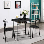 VINGLI 3 Piece Dining Set,Small Kitchen Table Set for 2,Breakfast Table Set,Kitchen Wooden Table and 2 Chairs for Small Space/Dining Room/Apartment,Metal Frame,Wine Rack,Black