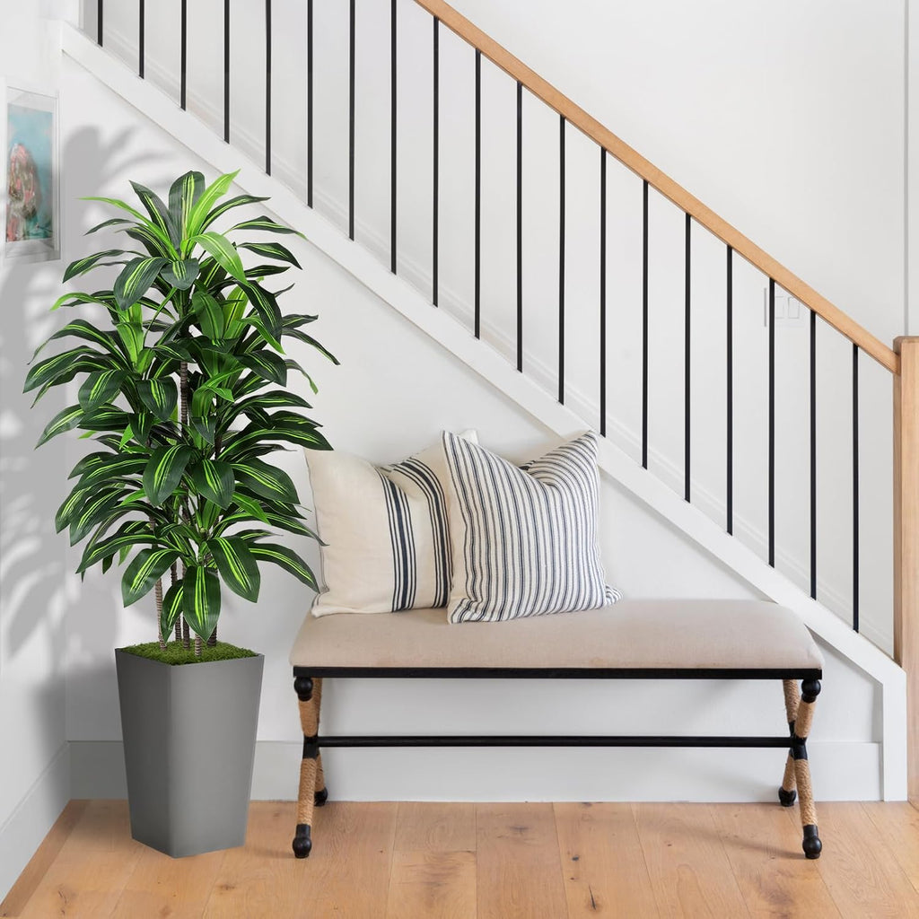 Artificial Dracaena Plant Indoor 5FT - Fake Tree with Gray Tall Planter - Faux Yucca Tree Tall Fake Floor Plant in Pot - Artificial Trees for Home Office Indoor