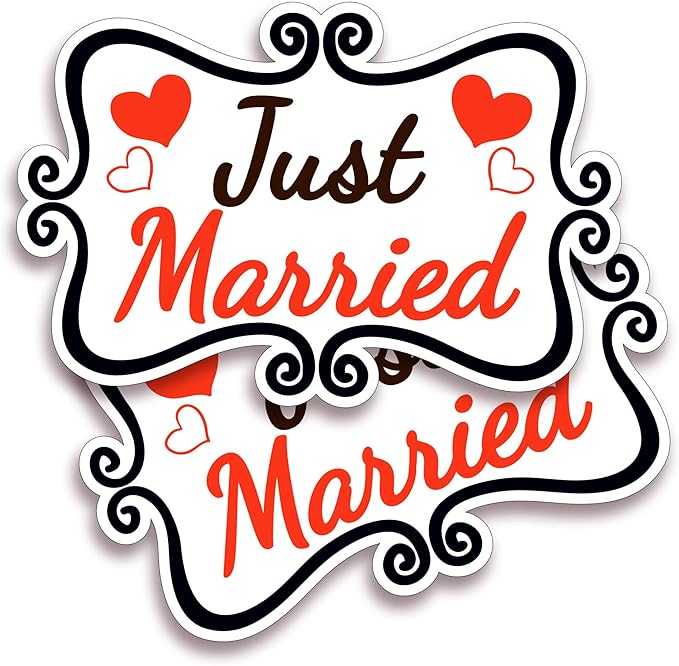 Just Married Car Decorations, 12x8 Magnet Decals for Vehicles, 2 Pack Wedding Car Decor, Removable, Reusable for Tailgate, Door Panels, Refrigerator