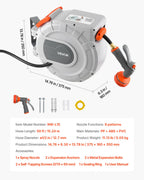 VEVOR Retractable Garden Hose Reel, 1/2 in x 50 ft, Wall Mounted Hose Reel with 9-Function Sprayer Nozzle and 180° Swivel Bracket, Any Length Lock, Automatic Slow Rewind System, for Garden Watering