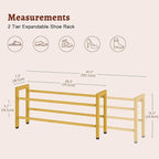 FAVOOSTY 2-Tier Expandable Shoe Rack, Adjustable Shoe Shelf Storage Organizer Space Saving Metal Free Standing Shoe Rack for Entryway Closet Doorway, Gold