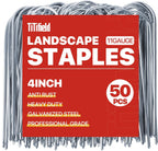 U Shape Garden Stakes 50 Packs 4 Inch 11 Gauge Irrigation Tubing Stakes, Heavy Duty Galvanized Landscape Staples for Tube, Lawns, Landscape Fabrics,Irrigation Hose and Weed Barriers