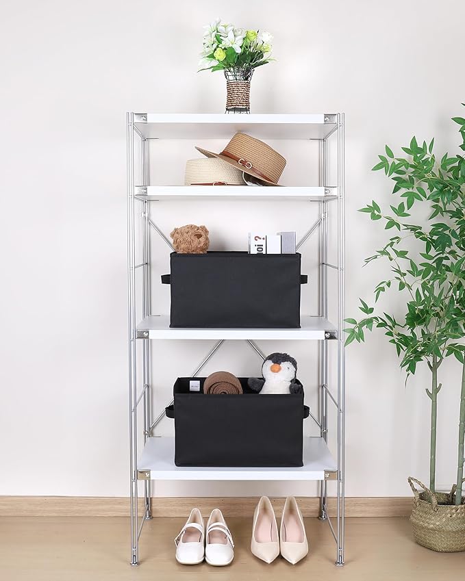 WUIKE Foldable Fabric Storage Bins with Handles, Closet Storage Baskets for Shelves and Clothes Organization, Large Black Shelf Baskets, 3-Pack, Black, Large