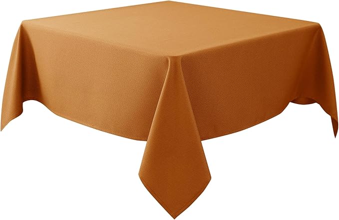 Biscaynebay Fall Tablecloth Textured Fabric Square Tablecloths 70x70 Inch, Bronze Thanksgiving Autumn Harvest Water Resistant Fabric Tablecloths for Kitchen, Dining, Wedding, Parties Machine Washable