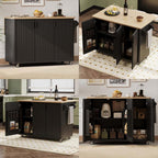 Kitchen Island with Drop Leaf with Drop Leaf Internal Storage Rack, Kitchen Island with Drop Leaf with Wheels Towel Rack， for Kitchen, Dining Room, Black