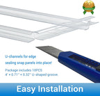 10 PCS Polycarbonate Greenhouse U Connector Profile 4ft Length Fits 0.24’’ & 0.32’’ Twin-Wall Polycarbonate Panels Duty Dust Rain & Moisture Protection Durabler (U-Clip 4' × 0.71’’ × 0.32’’)