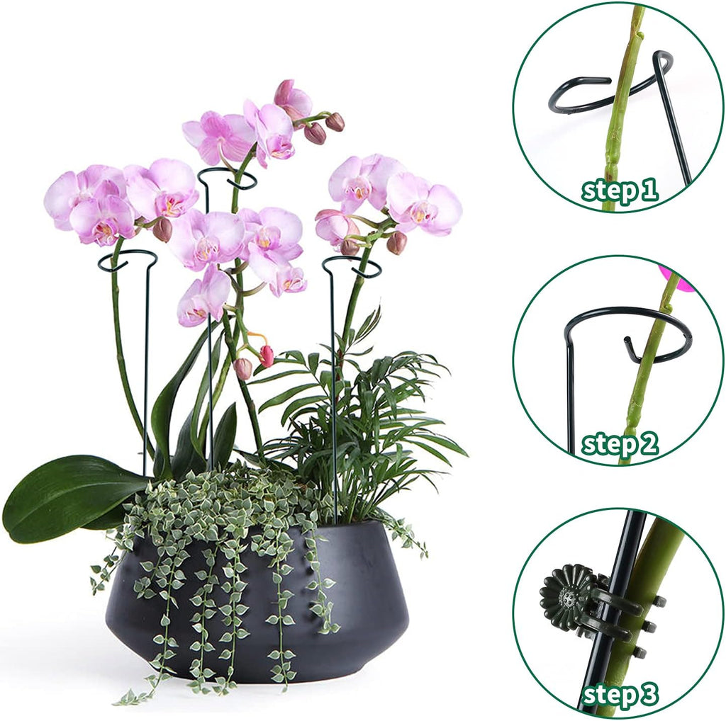 20 Pack Plant Support Stakes with 24 Pcs Plant Clips, Garden Single Stem Support Stake, Plant Cage Support Ring for Indoor Outdoor Flowers Rose Amaryllis Tomatoes Peony Lily Orchid (24 Inch)