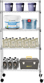 PayLessHere 14" D x 30" W x 60" H Shelves Storage Shelves Shelving NSF Certified 5 Tier Adjustable Shelf with Sliding Wheels Versatile Storage Solution Effortless Assembly and Mobility, Chrome