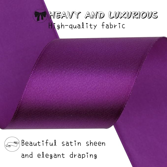 Purple Solid Satin Ribbon 2 Inch 25 Yards Solid Polyester Fabric Ribbon for Gift Wrapping Wedding Christmas Baby Shower Birthday Party Decoration Handmade Immortal Flower Craft