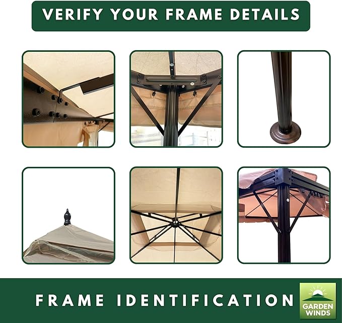 Garden Winds Reinforced Replacement Canopy Top Cover Compatible with The HWG-027C Erommy 12' x 12' Square Gazebo - Classic Sand, Riplock 350