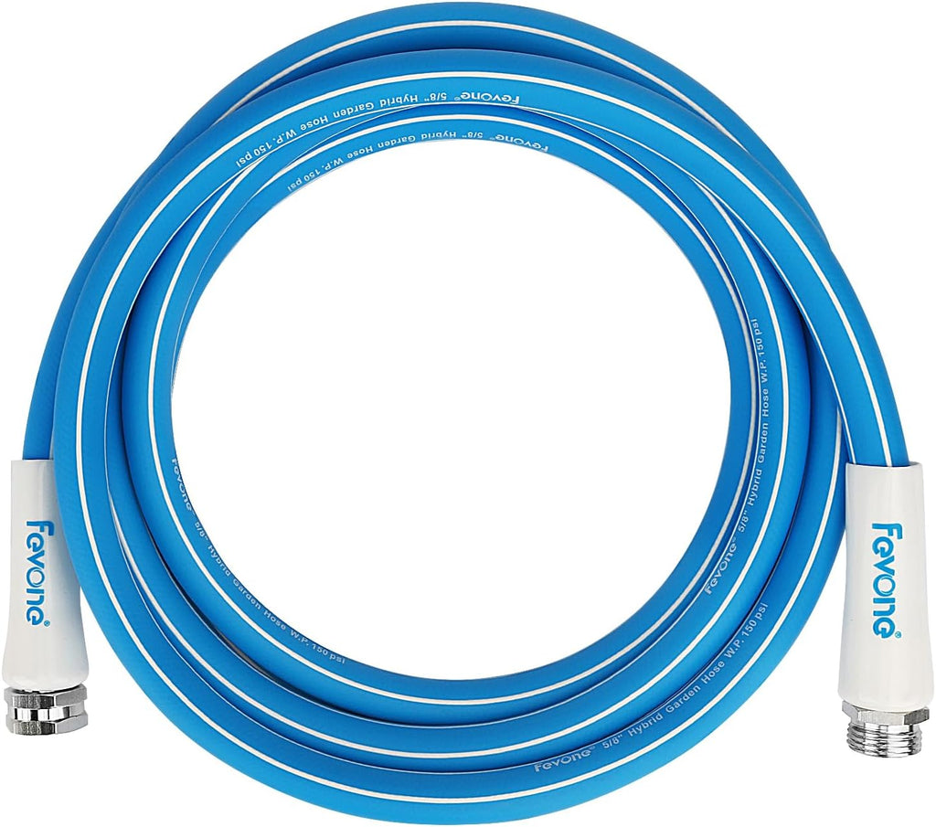 Fevone 12 ft x 5/8" Heavy Duty Garden Hose, Drinking Water Safe, Flexible & Kink-Free Hybrid Polymer Water Hose, Lightweight Outdoor Hose with 3/4" Solid Aluminum Fittings