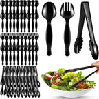 60 Pcs Disposable Black Plastic Serving Utensils,20 Set Including 9" Plastic Serving Spoons, Forks and Tongs for Dinner Parties, Buffets,Banquets, Events, Weddings, and Daily Use