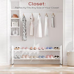 Bumusty 2-Tier Long Expandable Shoe Rack for Closet, 18"-44" Adjustable Shoe Rack for Entryway, 10-12 Pairs Large Shoe Organizer Shelf Storage, Sturdy Metal, White