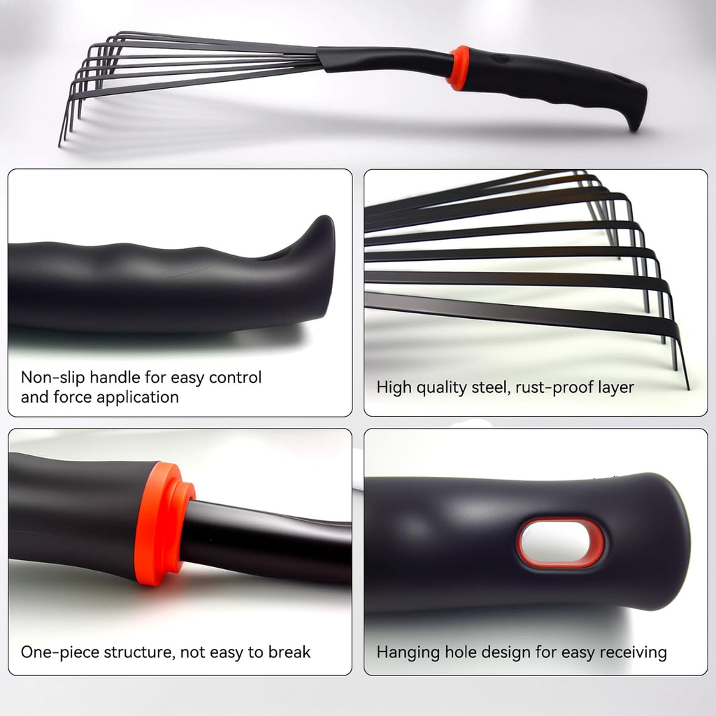 2 Pcs Gardening Hand Rake, 14.5" Alloy Steel Short Handle Shrub Rake for Soil Loosening, Planting and Spreading Mulch, Raking Flower Beds
