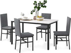 Dining Table Set for 4, 47.2" Faux Marble Kitchen Table Set with 4 Upholstered Velvet Chairs, Dinette Table Set for Dining Room, Kitchen, Breakfast Corner (Gray)