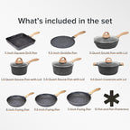 JEETEE Pots and Pans Set Non Stick 23pcs, Healthy Kitchen Cookware Sets, Induction Cooking Set W/Gray Frying Pans, Saucepans, Sauté & Griddle & Crepe Pan (PFOA, PFAS, PFOS Free)