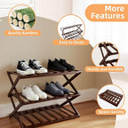 3-Tier Bamboo Shoe Rack, Foldable Shoe Storage Organizer for Closet, Bedroom, Entryway & Living Room - Portable No-Assembly Design, Space-Saving for Shoes & Accessories(3 Tier) (Dark Brown)