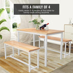 Recaceik Dining Table Set with Bench, 3 Pieces Dining Furniture Set Kitchen Table Set Sturdy Structure Space-Saving Dinette for Kitchen, Dining Room Breakfast Nook, Living Room, Beige