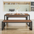 SHA CERLIN Kitchen Dining Table Set for 4 with Benches, Rustic Small Space Saving Dinette, Heavy Duty Metal Frame