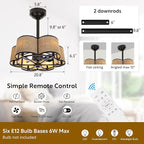 Ceiling Fans with 6-Bulb Lights and Remote, Flower Shaped Ceiling Light with 6 Adjustable Speed and for Bedroom, Kitchen and Living Room, Fabric Shade
