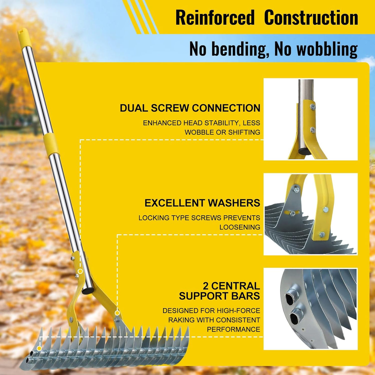 Garden Leaf Rake: Dual Function Thatching Rake for Lawn Dead Grass Leaves, Stainless Steel Heavy Duty 69” Lawn Dethatcher with Sharp 19 Tines, Fast Weeds, Leaf, Thatch, Dead Grass Removal Garden Tool