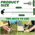 JaGely 20 Pcs 12 Inch Tent Stakes Screw in Camping Stake Heavy Duty Metal Spikes Ground Anchor Peg Threaded Tent Spikes with Hex Head Driver for Camping Garden Inflatable Outdoor Decor (Black)