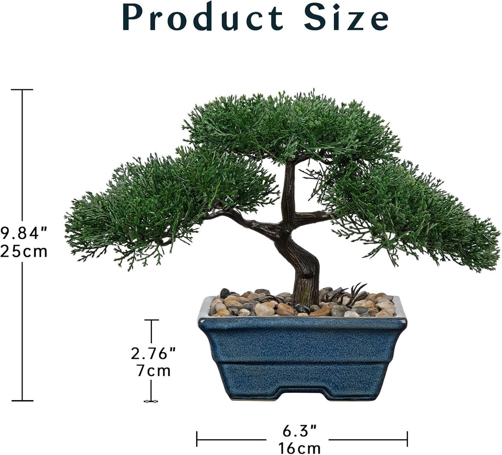 Artificial Bonsai Tree Juniper Faux Plants Indoor Fake Plants Decor with Blue Ceramic Pots for Home Table Office Desk Bathroom Shelf Bedroom Living Room Farmhouse Decorations-Pine