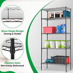 5 Tier Shelving Unit Heavy Duty Wire Shelving Unit Easy Installation Metal Shelving Unit 14"D x 30"W x 60"H Metal Storage Shelves with Wheels Wire Shelving Rack for Garage Home Kitchen, Black