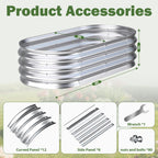 Tegarbed Galvanized Raised Garden Bed Outdoor, 4x2x1ft(2Pack) Metal Heavy Duty Planter Boxes for Gardening, Easy Assemble Bottomless Small Oval Plant Container Kit for Vegetable, Flower, Fruit, Silver