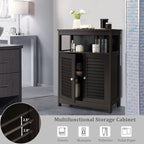 Tangkula Bathroom Floor Cabinet, Wooden Freestanding Storage Cabinet with Double Shutter Door & Adjustable Shelf, Storage Cabinet for Bathroom Living Room (Brown)