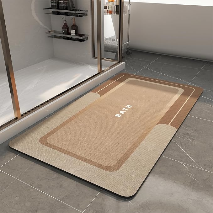 MontVoo-Bath Mat-Bathroom Mat Rug Non Slip Super Absorbent Stain Resistant Quick Dry Thin Bathroom Rug-Bath Mats for Bathroom Floor Bathtub Vanity-Bathmat Bath Rug Easy Care 17"x35" Brown