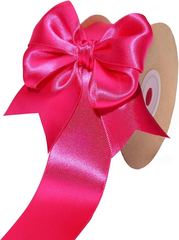 LaRibbons Hot Pink Satin Ribbon 1 1/2 Inch 25 Yards Luxury Double Faced Hot Pink Ribbon for Gift Wrapping Pink Breast Cancer Ribbons Flower Bouquet Crafts Wedding Party Christmas Decoration