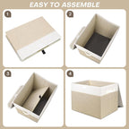 Large 17" 42 Quarts Collapsible Stackable Storage Bins with Lids [3-Pack] Foldable Fabric Linen Storage Boxes Cube, Closet Organizer Baskets with Label (16.7 x 12 x 12", Beige & White)