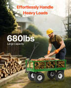 VEVOR 680 Lbs Steel Garden Cart on Wheels, Heavy Duty Garden Wagon Cart Pullable, Metal Outdoor Utility Yard Wagon Carts with 10" Tires, Mesh Removable Sides and 180°Rotating Handle