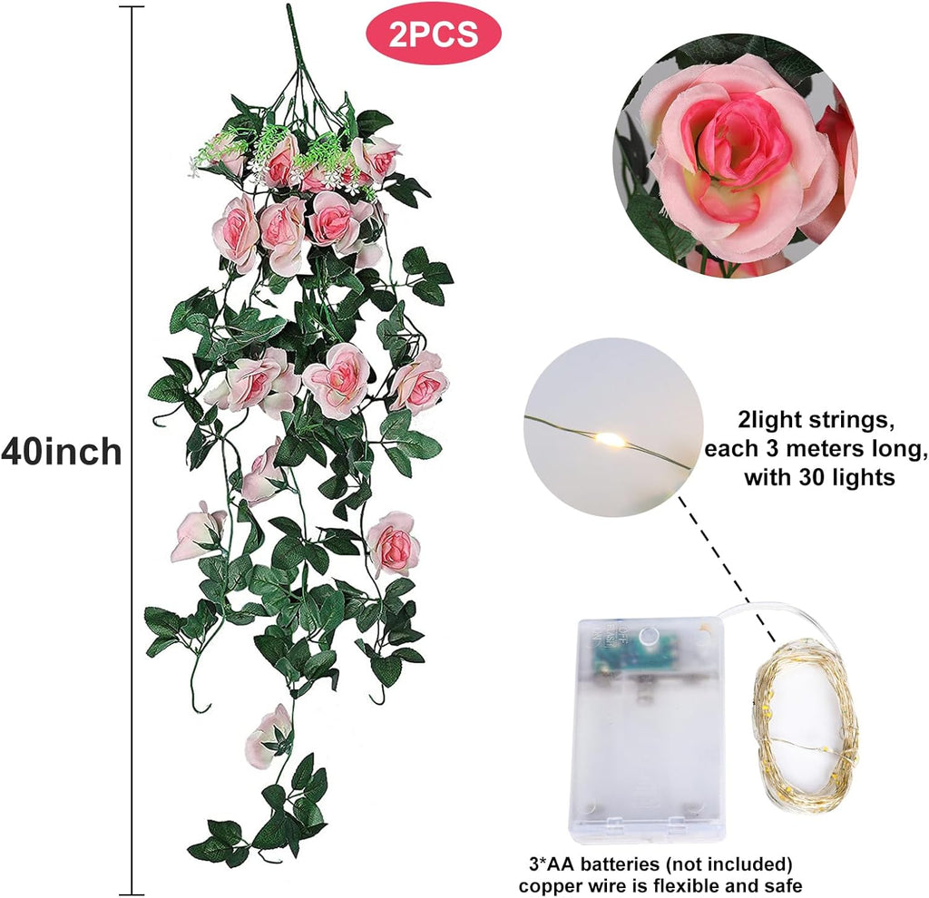 RECUTMS 2pcs Artificial Hanging Plants 32 in Fake Plant Ivy Vine Outdoor UV Resistant Plastic (Champagne)