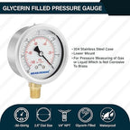 MEASUREMAN 2-1/2" dial,Glycerin Filled, Stainless Steel case, Brass Inside, 30inHg/-100kpa-0,1/4" NPT Lower Mount