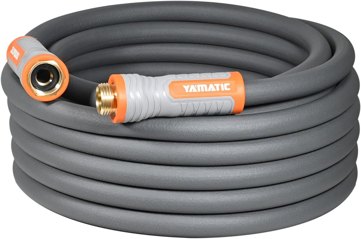 YAMATIC Heavy Duty Garden Hose 5/8 in x 30 ft with Swivel Handle, Super Flexible Water Hose, All-weather, Lightweight, Burst 600 PSI, Grey