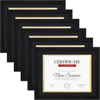 11x14 Picture Frame set of 6, Multi Certificate 8.5 by 11 Picture Frames with Mat Bulk, Document Diploma Award Frame for Wall Hanging or Tabletop Display, Black