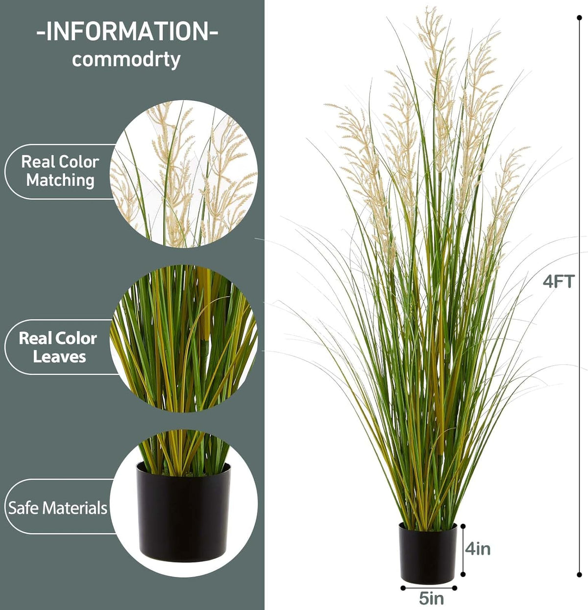 Artificial Plant, 47in Tall, 2pk Grass, Faux House Plants in Pot, Indoor Decorative Flowers &Greenery for Home and Office, Ideal Housewarming Gift