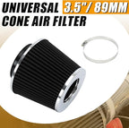 PTNHZ Universal Black 3.5" 89mm High Flow Cold Air Intake Cone Air Filter Power Intake Air Inlet System Air Cleaner