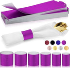 Polymer Material Reusable Napkin Band, Glue-Free Tear-Proof Water Resistant Oil-Proof Napkin Bands Set of 50(Front Purple Color and Back White), 6 Adjustable Sizes Napkin Rings