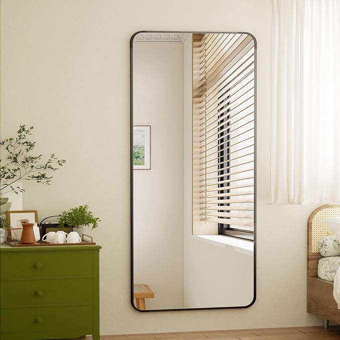BEAUTYPEAK Black Full Length Mirror, 71"x32" Rounded Corner Floor Mirror Standing Hanging or Leaning Against Wall, Suitable for Bedroom or Dressing Room