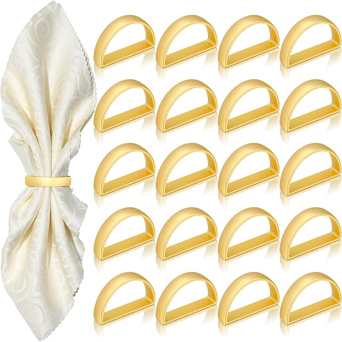 KPOSIYA Napkin Rings Set of 20, Metal Gold Napkin Rings Bulk for Table Settings, D-Shape Napkin Holders Rings for Dinner Table Decor, Easter, Fall,Thanksgiving, Christmas, Party,（Matte Gold，20pcs）