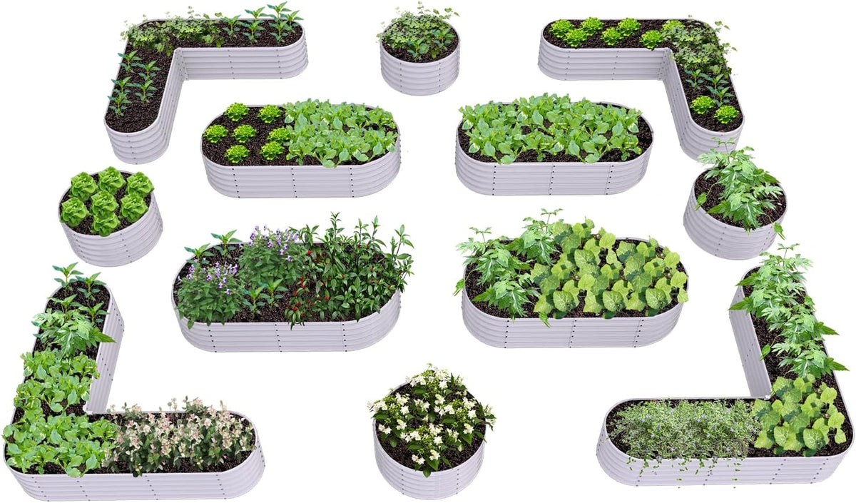 A ANLEOLIFE 12-Pack 4X4X1.5ft & 6X2X1.5ft & 81x81x18 in Deep Root Galvanized Raised Garden Beds Outdoor for Planting Vegetables Flowers Herb, Antique White