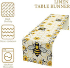 Bee Sunflower Table Runner, Farmhouse Orange Honeycomb Vintage Spring Summer Flowers Print Table Cover for Party Wedding Home Kitchen Dining Table Decor, 13x90inch